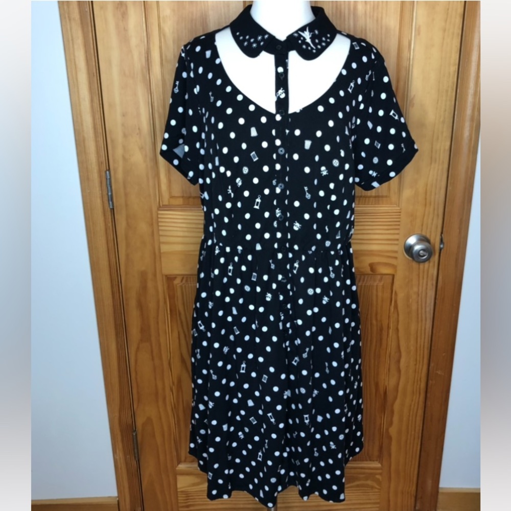 Torrid Tinker Bell Black Polka Dot Skull Dress
